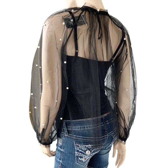 🌸New🌸 Embellished Sheer Mock Top Black INC Sz S - Picture 8 of 9
